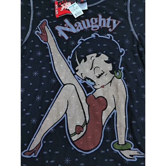 Betty Boop Naughty Long Sleeve Thermal T-shirt Black Size Junior 2XL - Picture 1 of 9